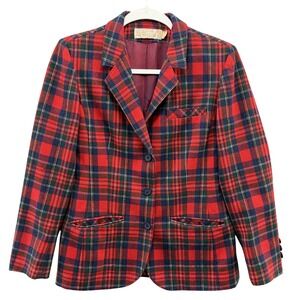 Vintage Pendleton Blazer Jacket Womens Small Tartan Plaid Wool Made USA 60s